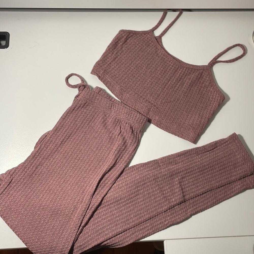 Waffle knit cami top & drawstring leggings